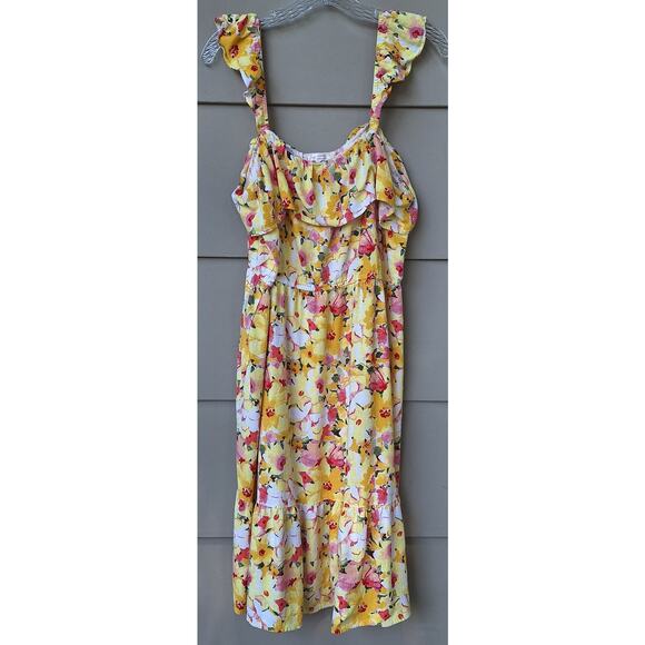 LC Floral Tiered Ruffle Sleeveless Tank Midi Dress Rayon-Linen XL Cottage Summer - Picture 7 of 11